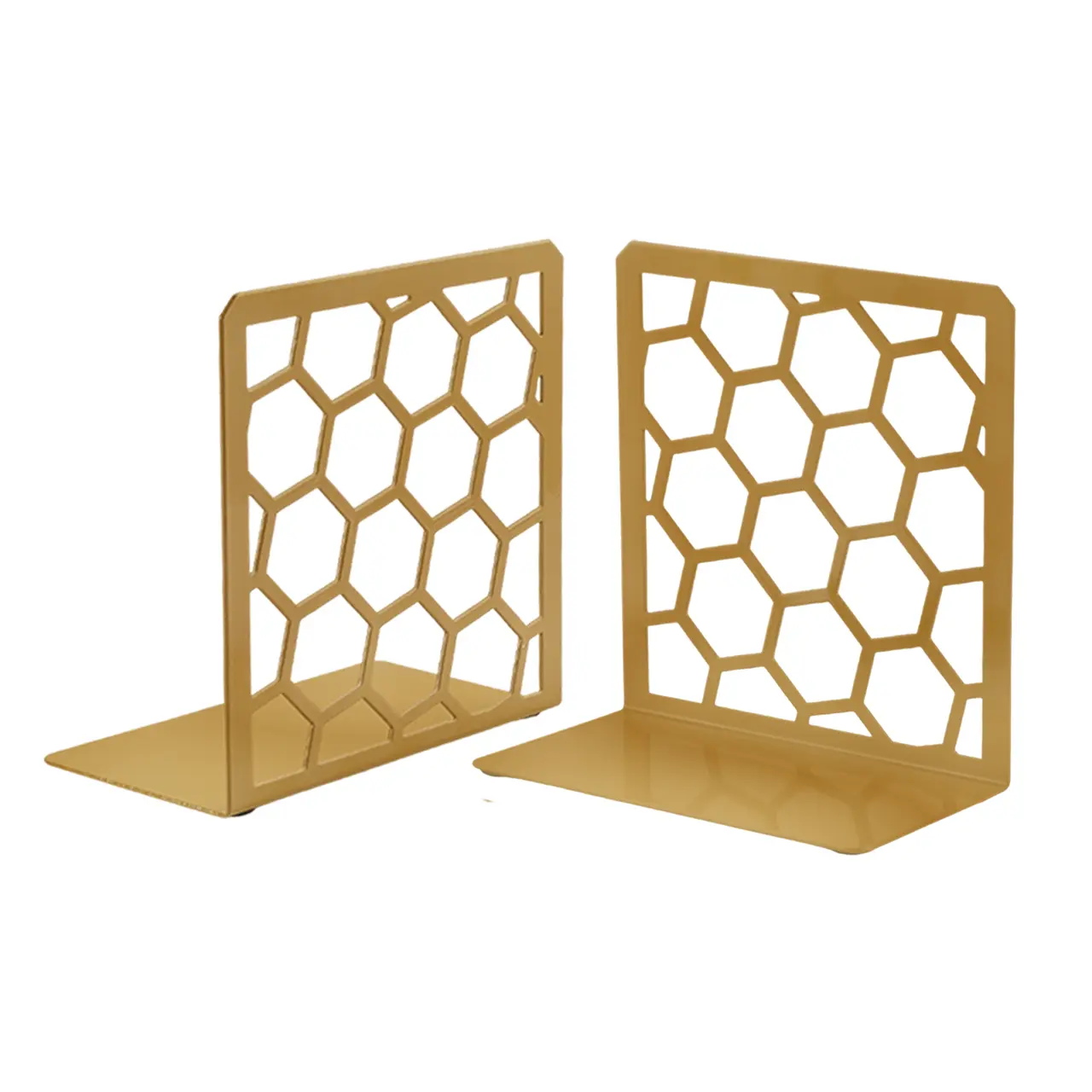 Geomod Geometric Honeycomb Bookends, Heavy-Duty Home Office Storage Desk Organizer, 6x3.25x6.25 In Gold Office Accessories for Cubicle Work Accessories Shelves