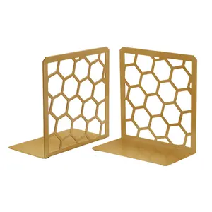 Geomod Book Organizer Geometric Honeycomb Bookends for Shelves Heavy Duty Style Class Functionality 6x3.25x6.25 Inches Gold Book Organizer