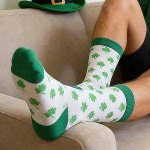 St. Patrick's Day Shamrock Socks - Green Clover Print Crew Socks for Men Women, Irish Lucky Green Accessories