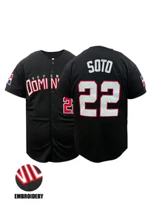 Men's Dominican Republic #22 Embroidered Baseball Jersey, White/Black/Red Button Down Baseball Shirt, Stitched Letters & Numbers,Perfect for Game Day & Streetwear