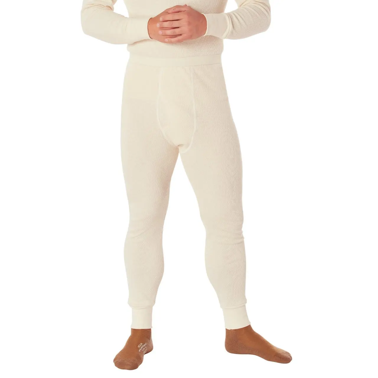 Men's Natural Cotton Ribbed Plain Heavyweight Cold-Weather Thermal Knit Underwear Pants, Menswear Long Johns, Layer, Full Cut, Heat Trapping, Military Issue
