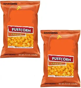 EDVENDING Cheese Puffcorn 4.25 oz 2 Pack Oven Baked No Hulls No Seeds Gluten Free Puffy Corn Snacks