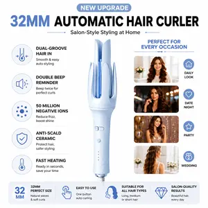 New Upgrade 32mm Automatic Hair Curler, Dual-Groove Hair In, Double Beep Reminder, 50 Million Negative Ions, Anti-Scald Ceramic Curling Iron, Fast Heating Auto Hair Curler for Long-Lasting Curls, Frizz-Free Waves, Salon-Style Styling at Home