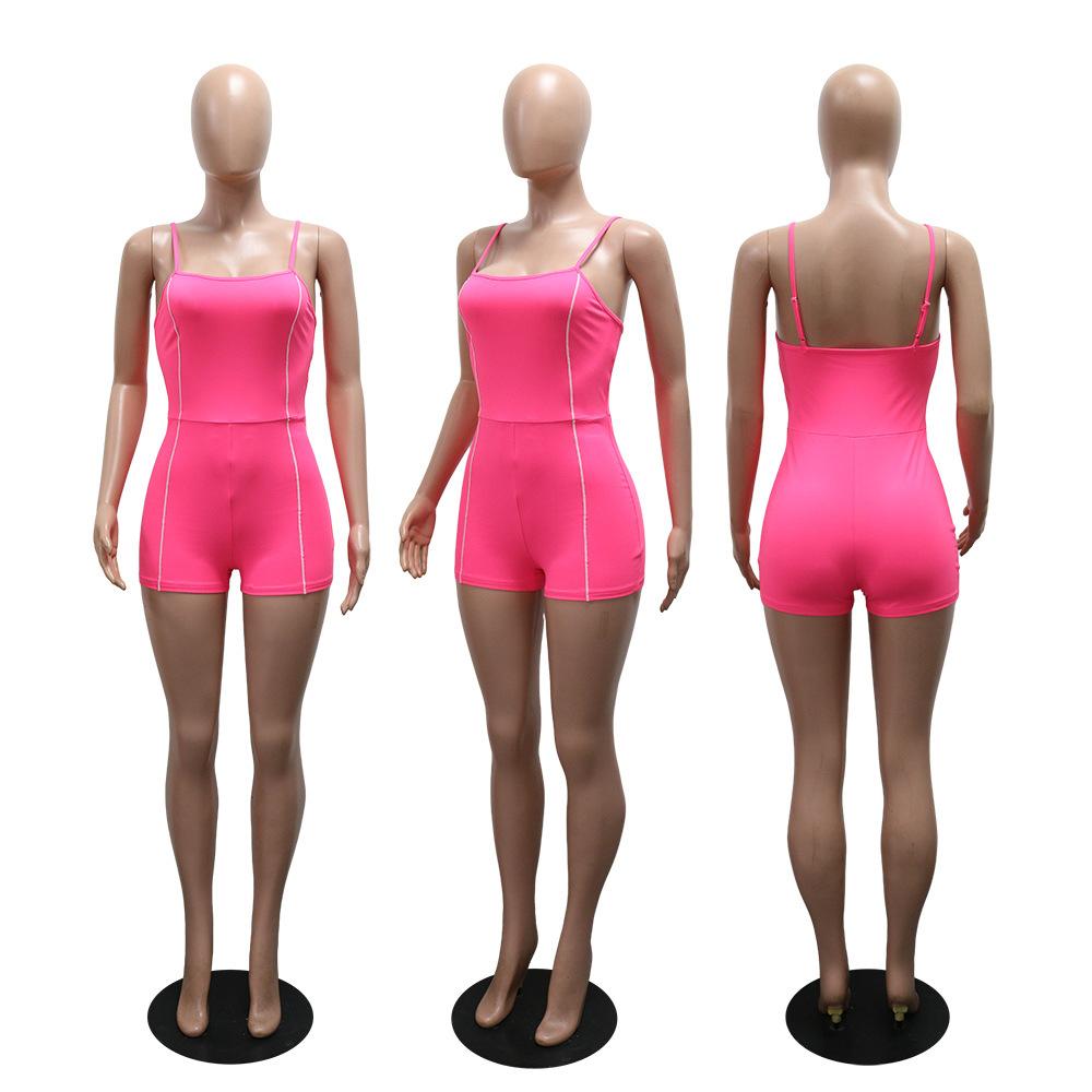 Solid Color Tight Strapless Jumpsuit Short Pants for Women
