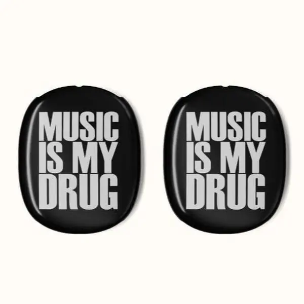 AirPods Max Protective Shell Case, Black and White Y2K Design, "Music Is My Drug" Themed Headphone Accessory