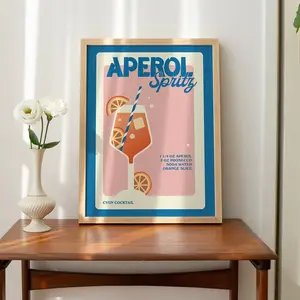Retro Cocktail Print, Aperol Spitz Bar Poster, Alcohol Poster Illustration, Aperol Recipe Card A3 A4 A2 Prints, Kitchen Bar Poster, UNFRAMED