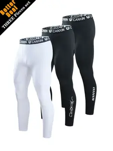 Men's Basketball Compression Pants, 3 Pack Breathable Quick-Dry Leggings, Reflective Print, Outdoor Running Cycling Gym Training