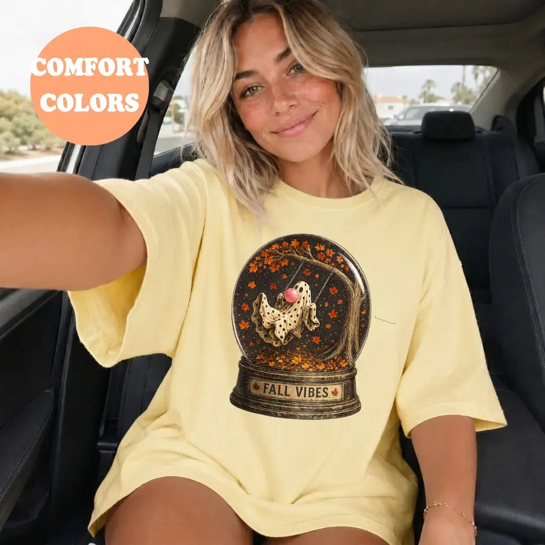 Comfort Colors Ghost Snow Globe Shirt | Cute Halloween Ghost Tee | Vintage Fall Graphic T-Shirt | Cozy Autumn Shirt | Spooky Season Tee