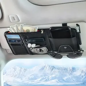 New Car Sun Visor Storage Bag, Multifunctional Car Sunglasses Holder, Card Organizer, Interior Document Clip, Vehicle Accessories