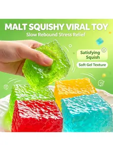 Honeycomb Ice Cube Maltose Squishy Toy, Slow Rebound Stress Relief Squeeze Fidget Toy, Soft Gel Decompression Vent Toy, Kids Gift for Anxiety Relief