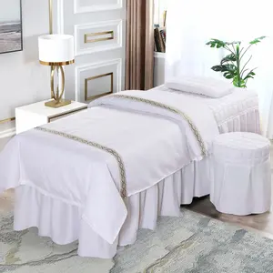 Spa Massage Bedding Set Professional Salon Bed Skirt Quilt Cover Pillow Stool Covers Soft Polyester Salon Bedding Beauty Salon Supplies Complete Set