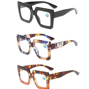 Fashionable Large Frame Anti-Blue Light Reading Glasses for Men and Women - Retro HD Design with Black and Multi-Color Patterns