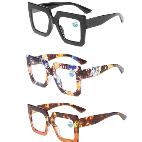 Fashionable Large Frame Anti-Blue Light Reading Glasses for Men and Women - Retro HD Design with Black and Multi-Color Patterns