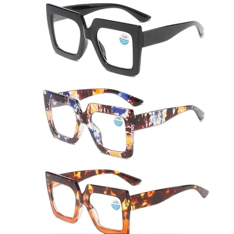 Fashionable Large Frame Anti-Blue Light Reading Glasses for Men and Women - Retro HD Design with Black and Multi-Color Patterns