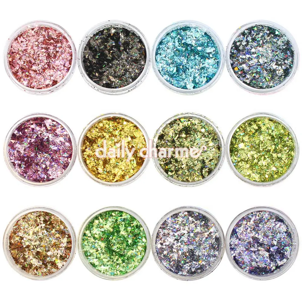 Colorful Holographic Glitter Flakes Set / 12 Jars