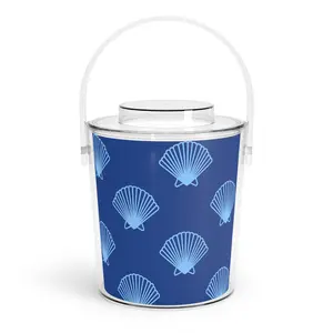 Sea Shell Print Ice Bucket with Tongs, Bar & Kitchen Utensils