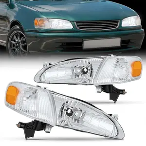 Nilight 1998 1999 2000 Toyota Corolla Headlight Assembly Chrome Housing Amber Reflector Upgraded Clear Lens