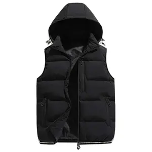 Men's Winter Puffer Vest with Removable Hood Quilted Padded Sleeveless Vest Casual Warm Zip Up Jacket Outerwear Menswear Tops