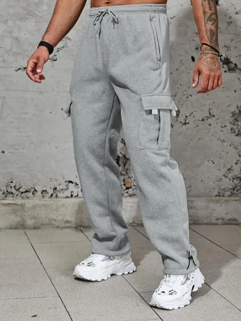 Men's Cargo Sweatpants Casual Fleece Joggers Loose FitOpen Bottom Athletic Pants with Pockets Machine Washable100% Polyester Soft Stretch Fabric Stylish Stretchy SmallMenswear Motocross Beige Plain Trouser