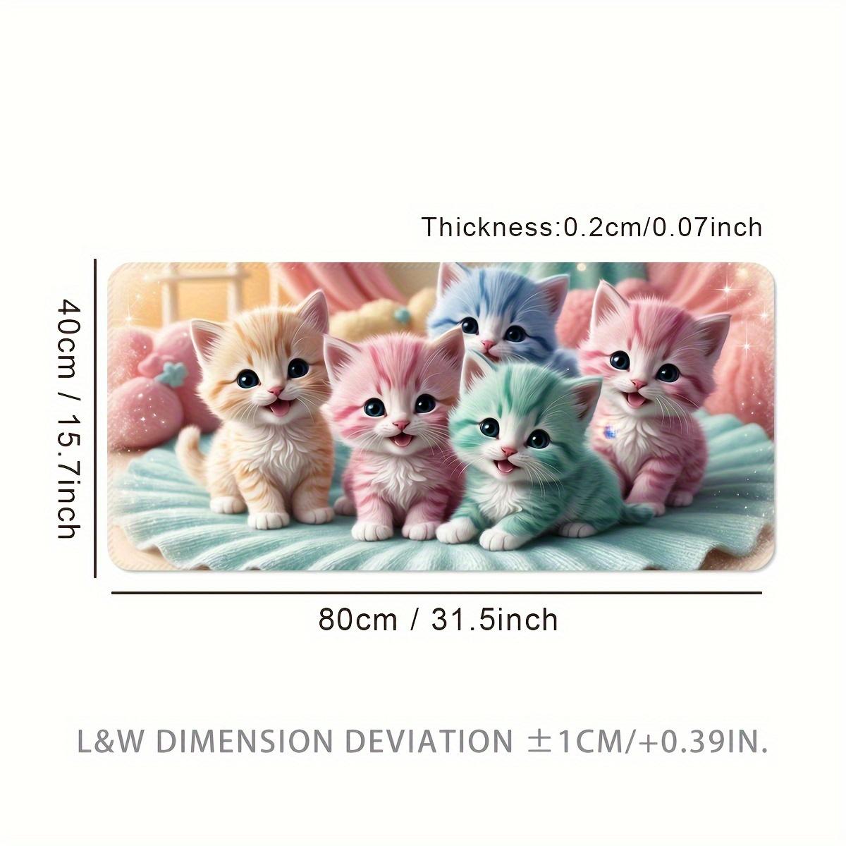 Colorful Kittens Large Gaming Mouse Pad & Desk Mat - Oversized Extended Thickened Non-Slip Rubber Base with Precision Hemming, Washable Cute Cartoon Kitten Design for Office & Gaming Setup, Rectangular Desk Accessory Gift