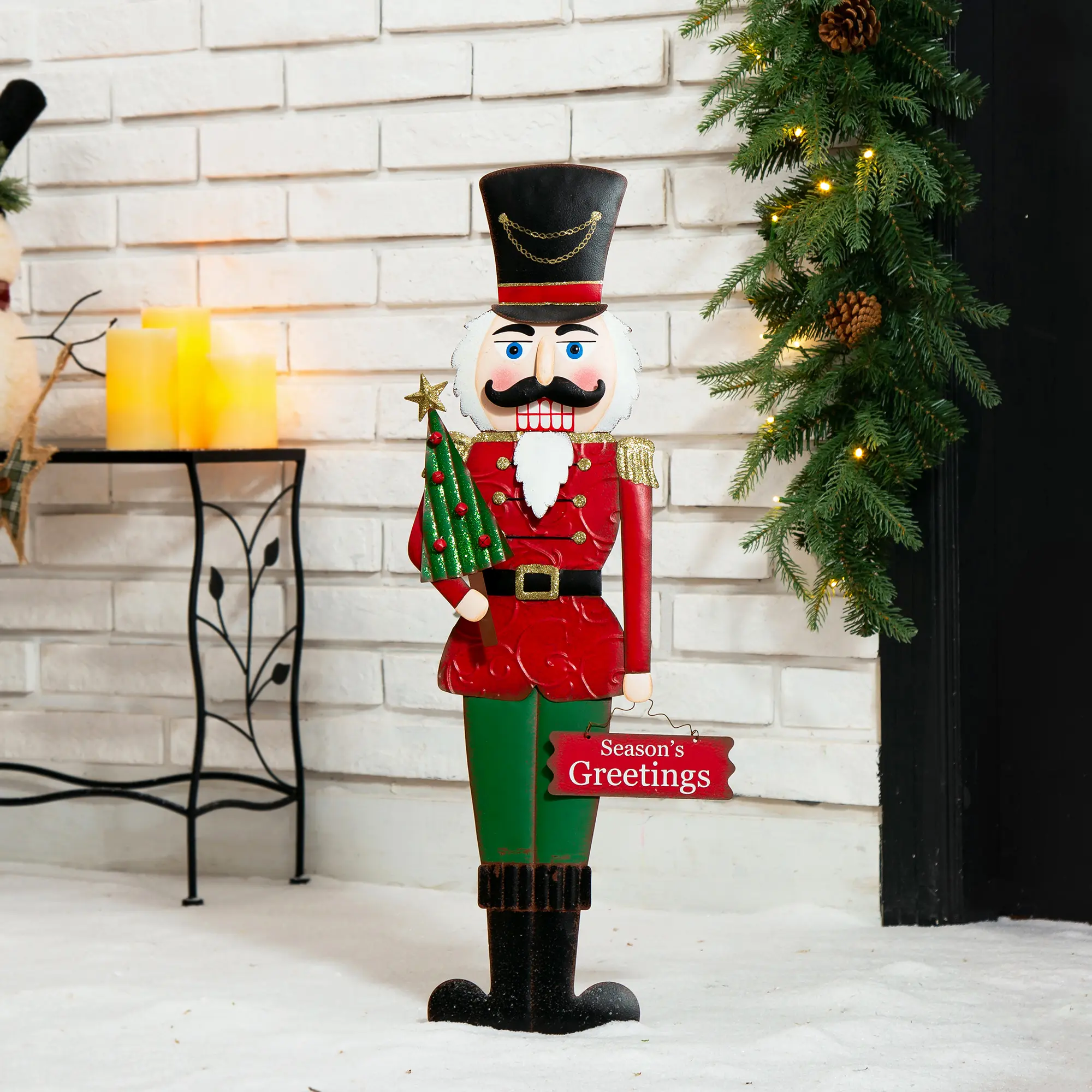【Christmas in July】 Glitzhome 36"H Metal Nutcracker Yardstake or Standing Decor or Wall Decor (KD, Three Function)