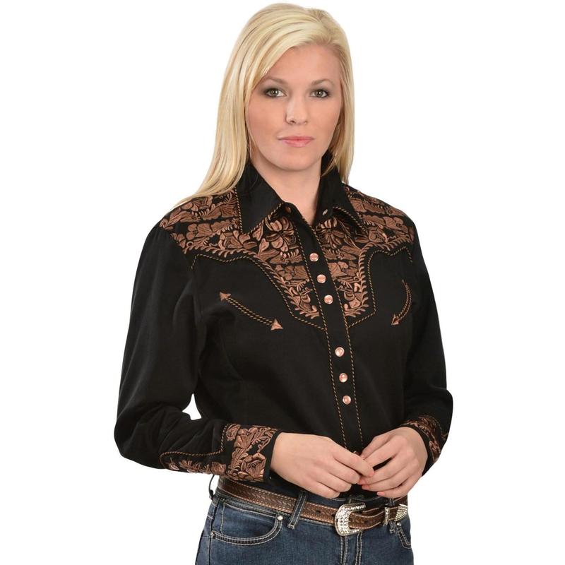 Scully Women's Floral Embroidered Western Shirt - Pl-654Wh