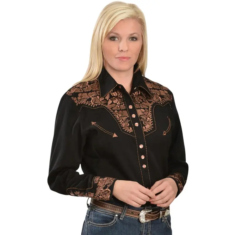 Scully Women's Floral Embroidered Western Shirt - Pl-654Wh
