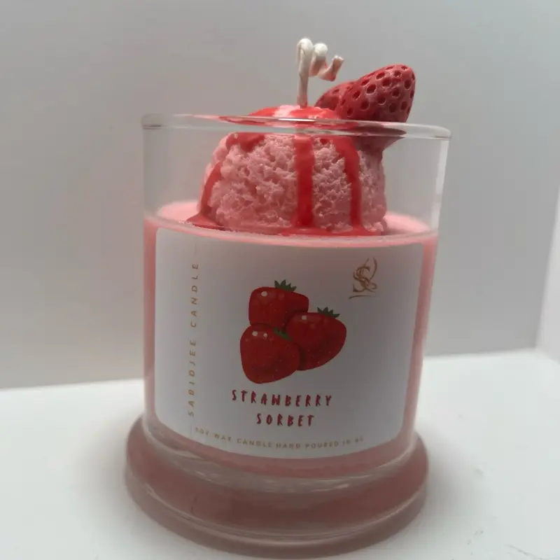 Strawberry Sorbet Scented Aromatherapy Candle - 100% Natural Wax, Eco-Friendly Fragrance, Essential Therapeutic Benefits, No Harmful Additives, Household Freshener, Room Decor, All Seasons Cozy Home Item, Scented Candle