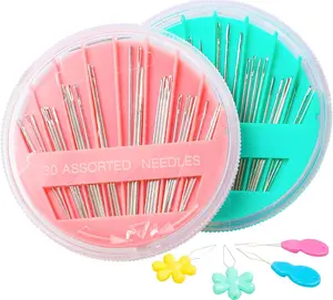 60-Pack  Hand Sewing  Set, 6 Sizes Embroidery  Kit with Threaders, Assorted Large Eye Sewing  for Repair, DIY, Art & Craft Projects(Green&)