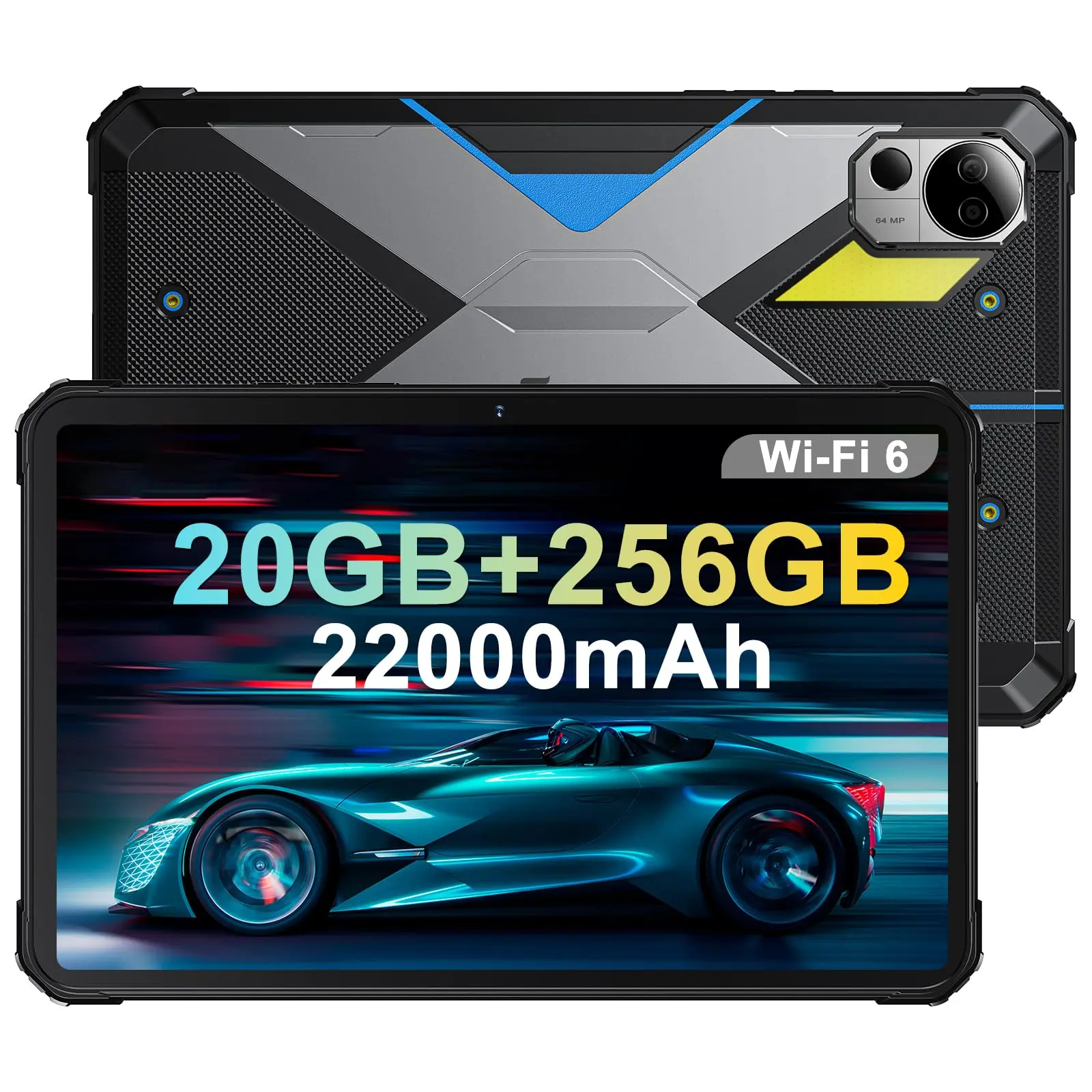 FOSSIBOT DT2 10.4in Rugged Tablet, 22000mAh 20GB+256GB Waterproof, 66W Rapid Charging, 2K Display, Android 13, 4G LTE/WiFi 6, G99 Chip, 64+32MP, IP68/IP69K, Fingerprint/Face Unlock, OTG