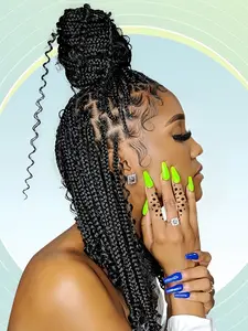 16 Inch Black Long Wavy Braided Lace Wigs for Women, Gorgeous Fluffy Wigs with Baby Hair Bangs, Synthetic Braided Full Lace Wigs for Party, Daily Use,  Wigs That Look Like Real Hair, Daily Use Braids