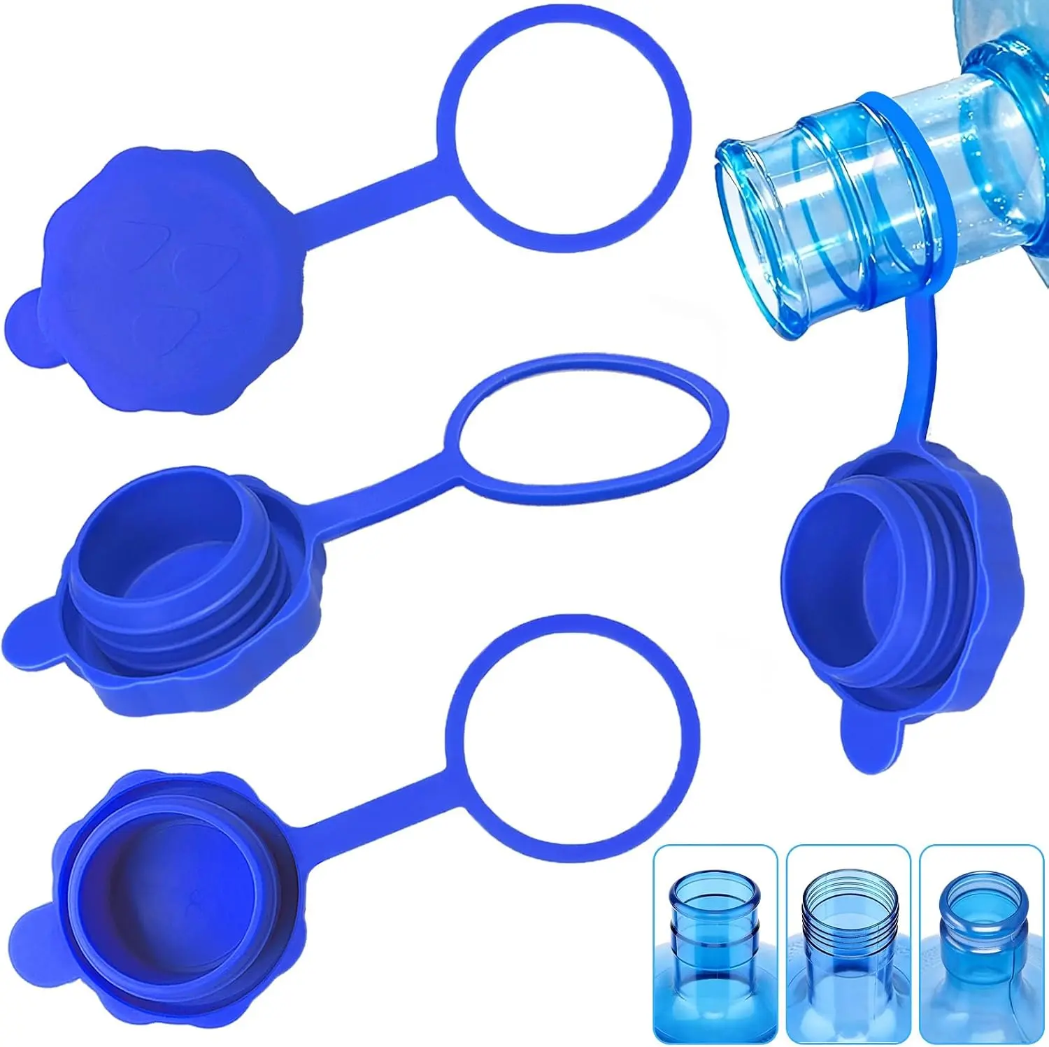 Reusable Non-Spill Silicone Replacement Caps for 3 & 5 Gal Water Jugs, 55mm Bottle-Fitting Kitchen Drinkware Accessories