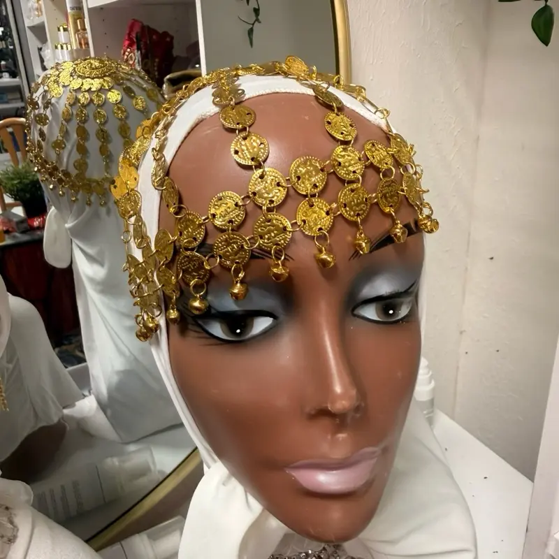 Luxury Gold Coin Bridal Headpiece - Traditional Tassel Head Chain