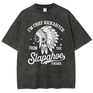 CHIEF KICKABITCH FROM THE SLAPAHOE TRIBE Washed T-Shirt, Unisex Cotton Funny Tshirt Men and Women Casual Streetwear