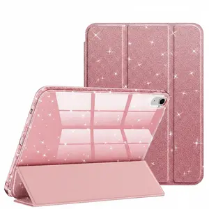 case for iPad Air 11 inch M2 2024/M3 2025, iPad Air 7th/6th5th/4th Generation Case 2022/2020 10.9 inch, Glitter Cover with Clear Back, Pencil Holder for Kids Girls, pink
