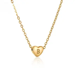 Gold Plated Heart Initial Necklace |   Laser Engraved Letter Pendant |   Dainty Minimalist Jewelry