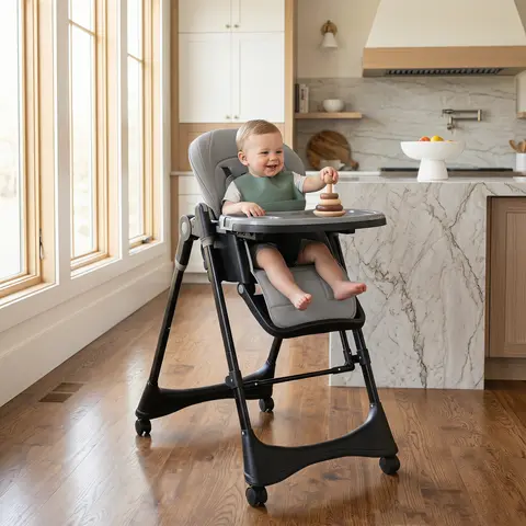 Single-Seat 6-in-1 Multifunctional Toddler Highchair - Foldable Space-Saving Feeding Seat with Height Adjustment, Backrest Angle Adjustment, Easy-to-Clean Tray, Rocking Function, Adjustable Highchair, Multifunctional Feeding Seat
