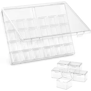 30 Packs Plastic Stackable Organizer Container with Lids, Mini Containers for Beads, Glitter, Slime, Paint or Seed Storage - Black (Transparent)