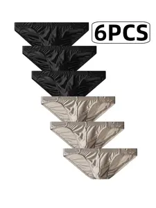 6-Pack Ice Silk Cooling Solid Color Satin Men's Briefs, Soft Comfortable Low Rise Underwear for Daily Wear, High-End Skin-Friendly Design
