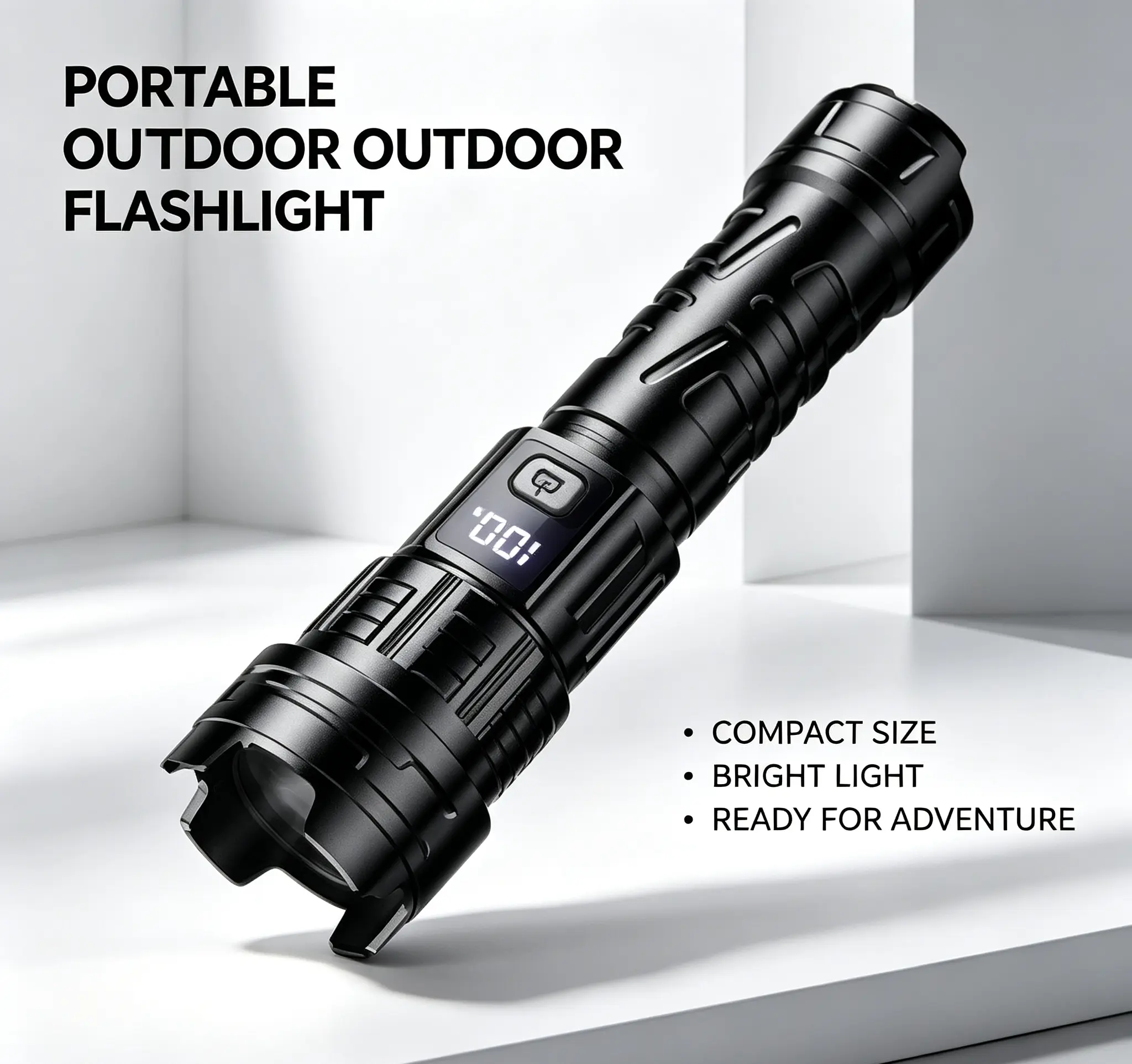 Handheld Rechargeable Flashlight - Multi-Mode, Digital Power Readout, COB Side Light, Strobe Setting, Zoom-Adjustable Portable Torch for Camping, Outdoor Trips, Emergency Signaling