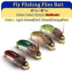 4/8Pcs Brass Bead Head Nymph Fly Flies for Trout Fishing Nymphing Artificial Insect Bait Lure Material Artificial Feather&Rayon