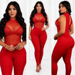 Colombian Rhinestone Jumpsuit Set – Stretch Bodycon One Size