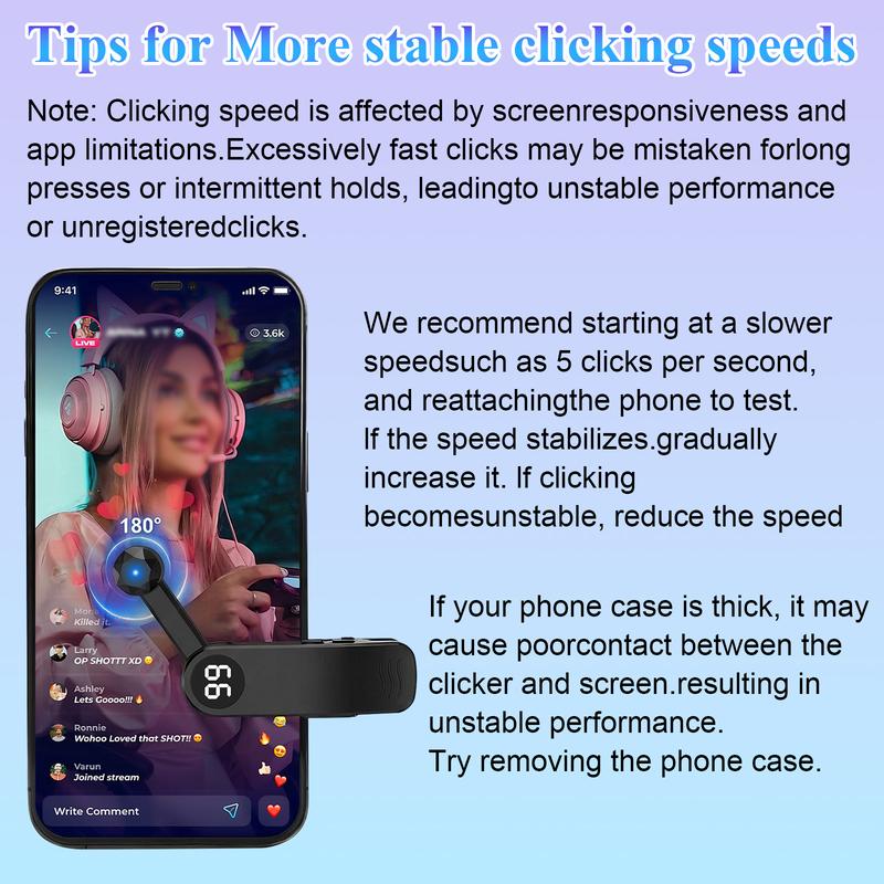 2026 New Smart Automatic Screen Clicker, Rechargeable Auto Tapper Clicker for Phones, -10–99 Speed Adjustable Fast Tap Simulator for Game, Live Likes & Shopping