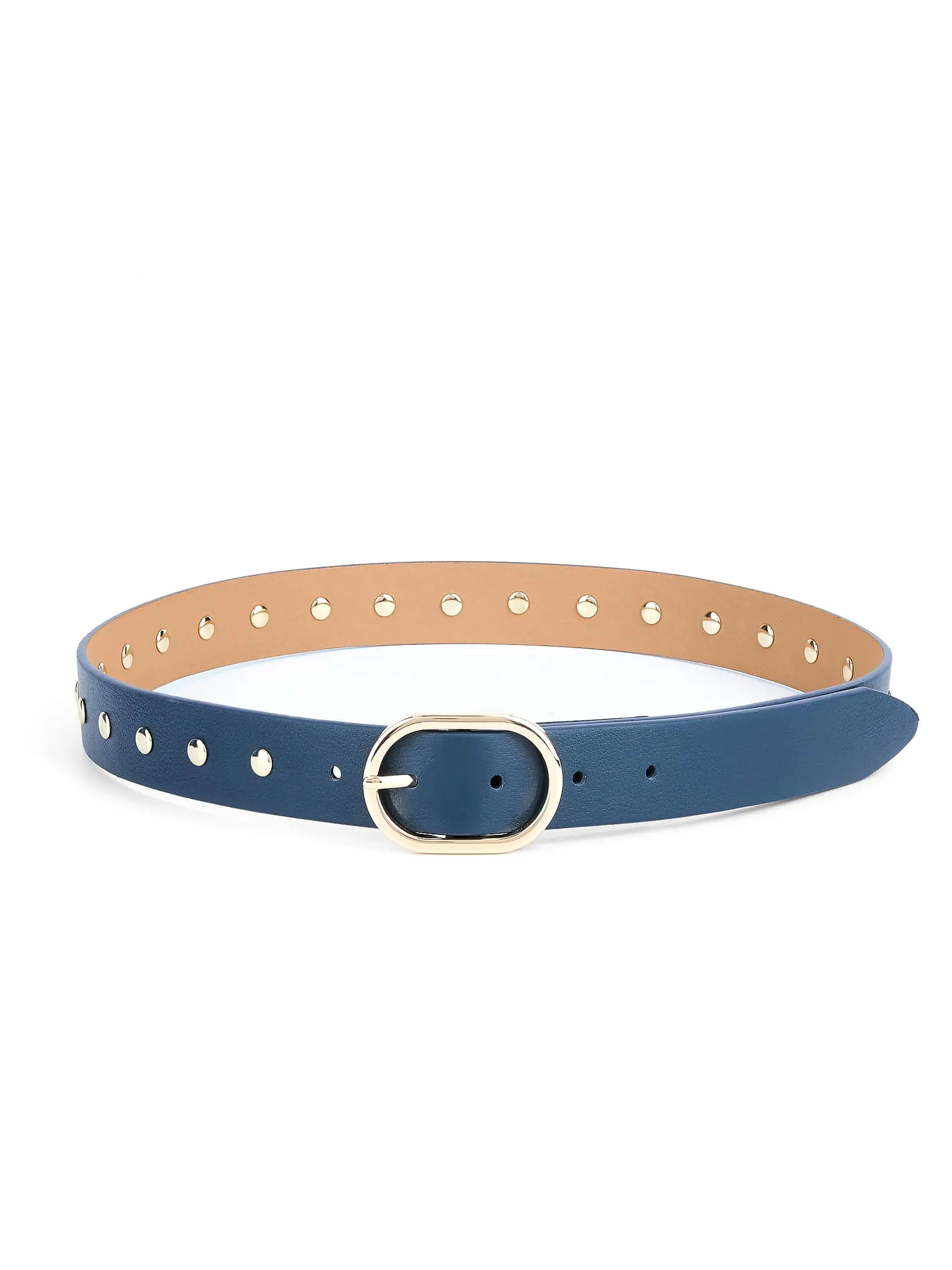Boyfriend Stud Belt in Denim - Leather with Gold Tone Hardware, 1" Height, Stylish and Functional Accessory Casual Dress Belt Trendy Exquisite Belt