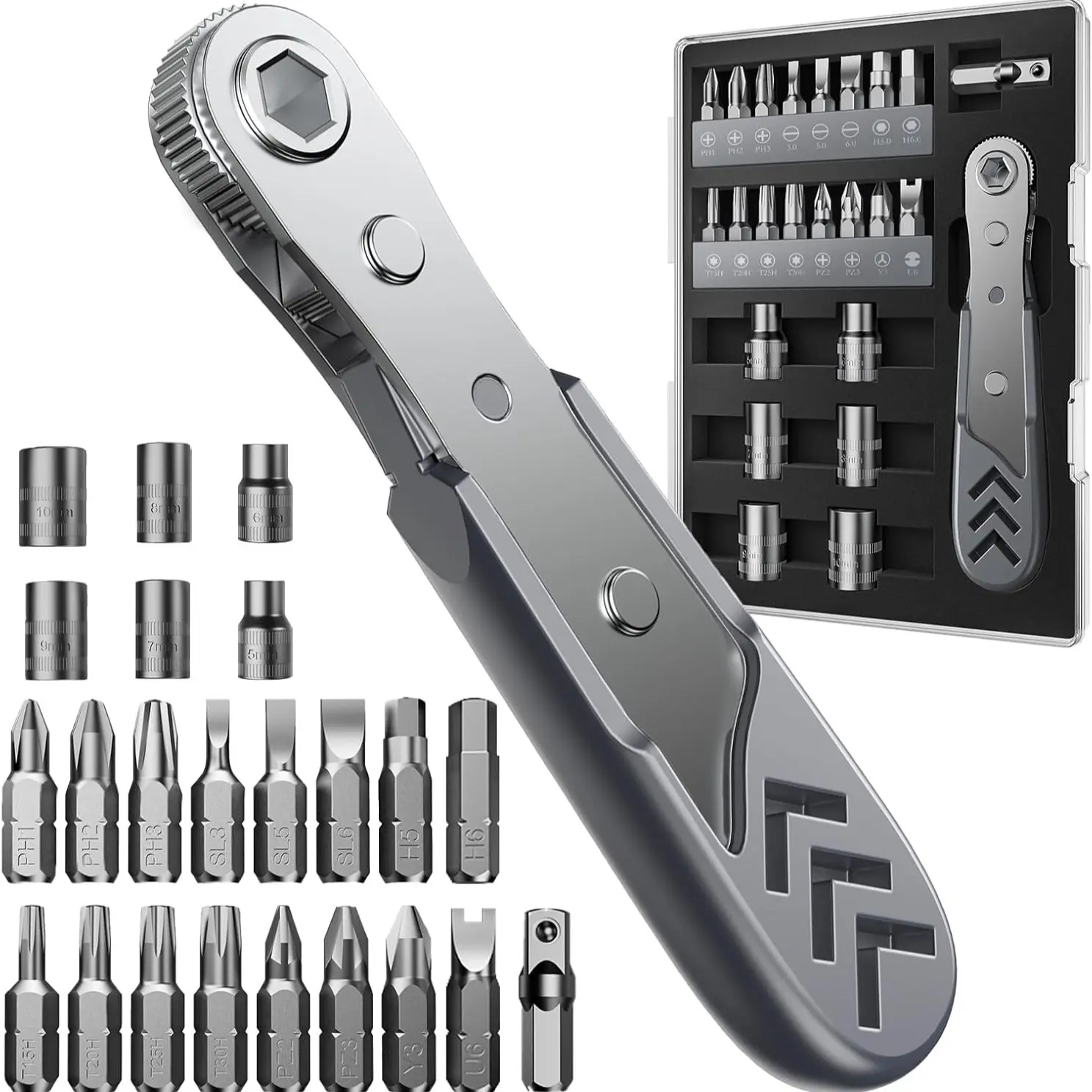23-In-1 Right Angle Ratchet Screwdriver Set, 36-Tooth Mini Ratchet Wrench, Magnetic Offset Screwdriver Repair Tool Kit, Ratchet Wrenches Set