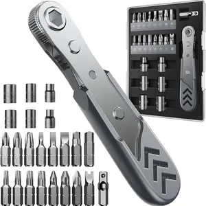 23-In-1 Right Angle Ratchet Screwdriver Set, 36-Tooth Mini Ratchet Wrench, Magnetic Offset Screwdriver Repair Tool Kit