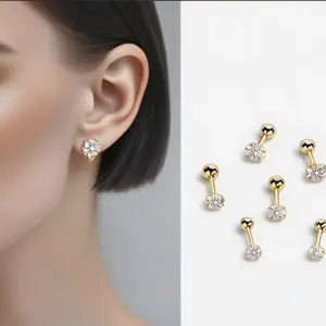 elegant minimalist earring 18K Gold Plated Three Pairs Stainless Steel Stud Earrings Set for Women | Hypoallergenic 6 Premium Cubic Zirconia Studs