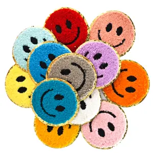 12PCS Smiling Face Chenille Iron on Patch Colorful Smiling Face Yellow Face Pink Face for DIY on Clothes, Bags, Hats, Socks etc patch iron
