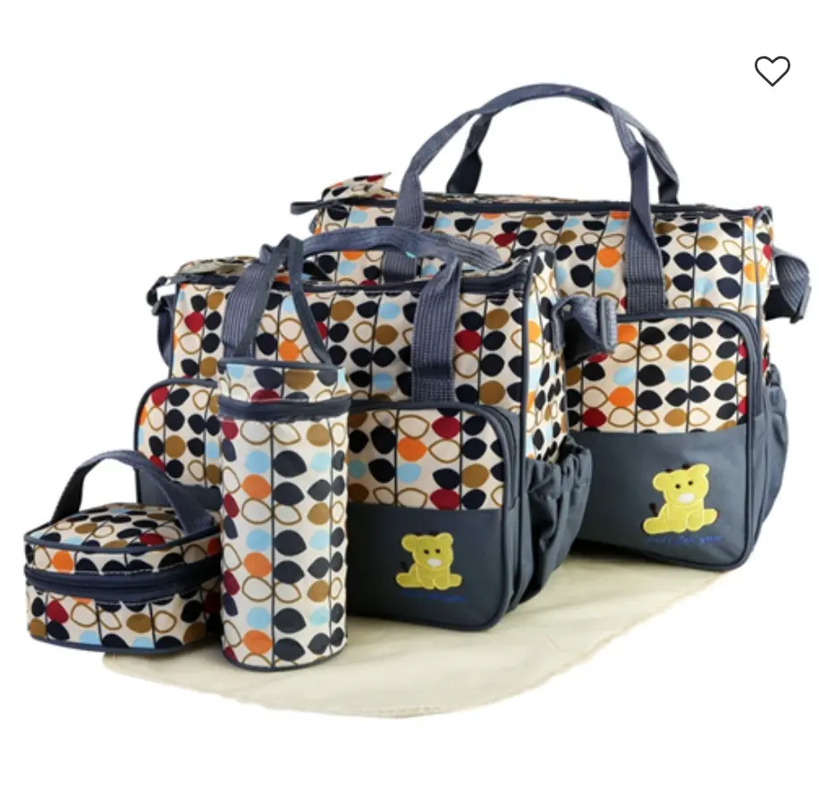 iMountek 5PCS Baby Nappy Diaper Bags Set Mummy Diaper Shoulder Bags w/ Nappy Changing Pad Insulated Pockets Travel Tote Bags For Mom Dad