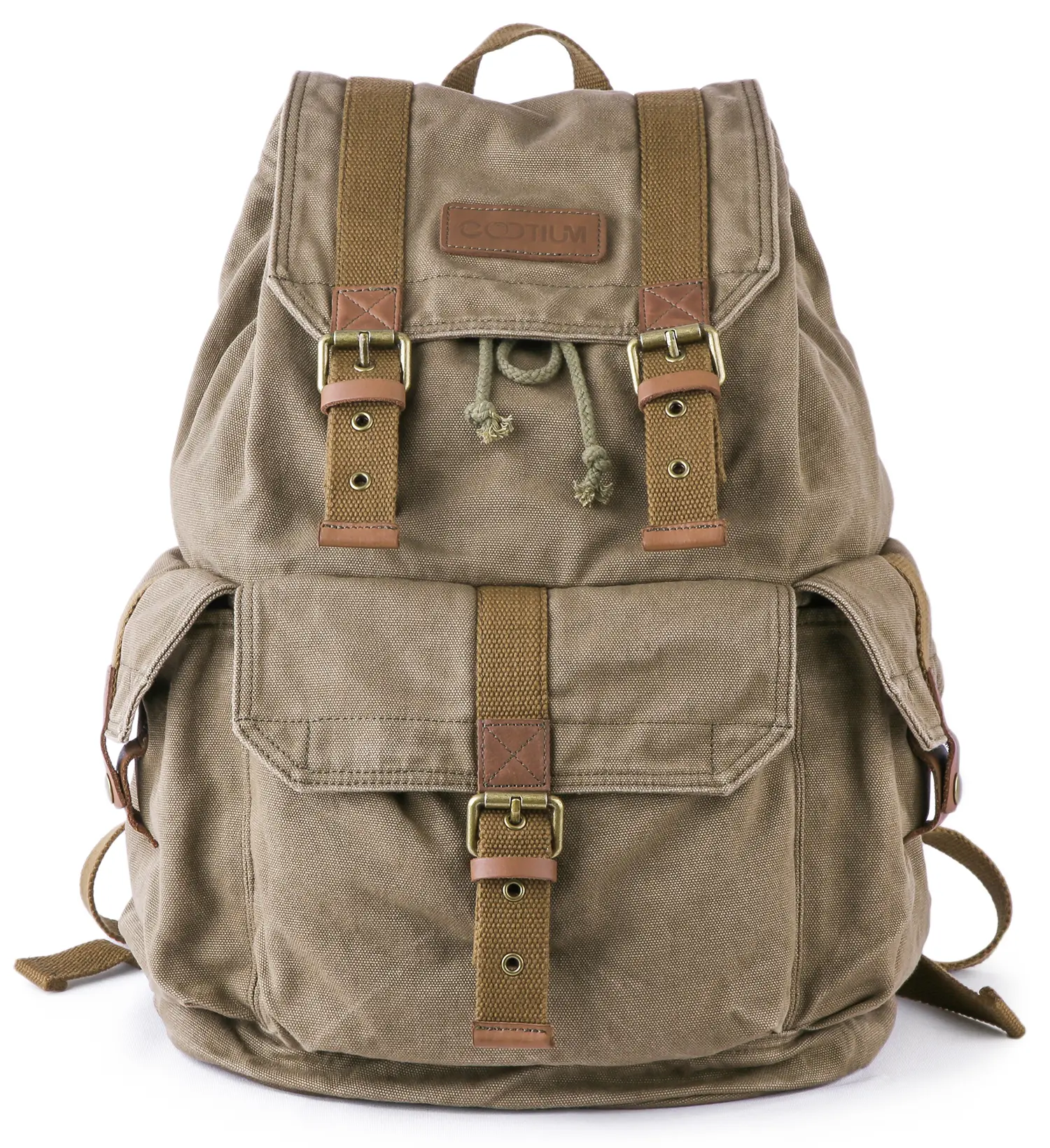 Gootium Vintage High-Density Canvas Rucksack with Adjustable Padded Straps, Large 30L Capacity for Casual Travel & Commuting, Travel Backpack, Durable Outdoor Rucksack, Unisex, Coffee, Retro Street, 1 X Front Stash Pocket, Daypack, Bag, 1.85 Lbs
